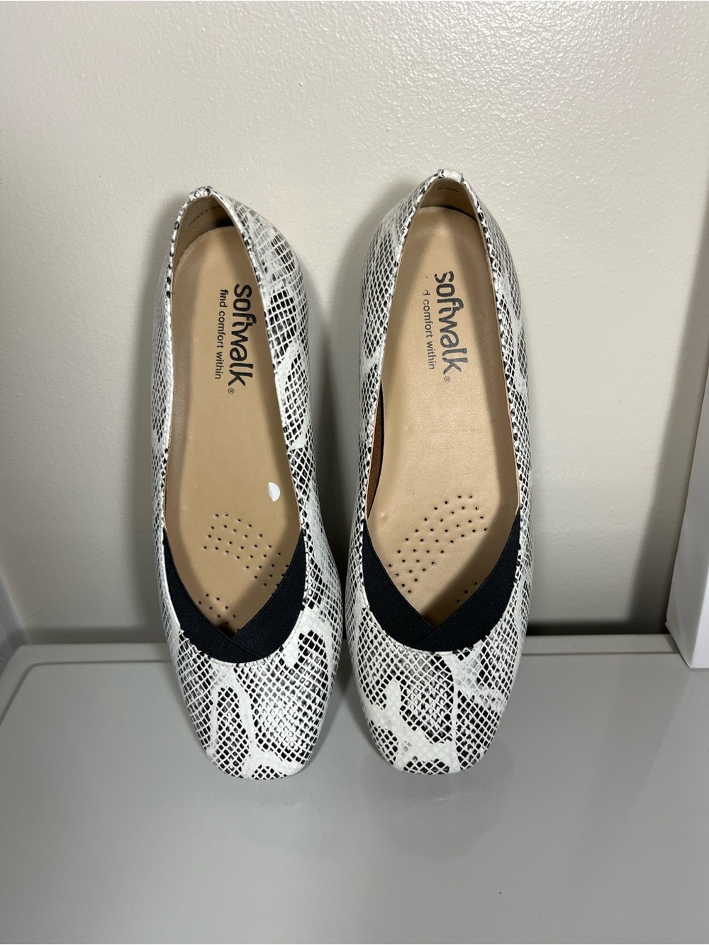 SoftWalk White Snake-Print Slip-On Flats - 8.5W - Picture 3 of 10